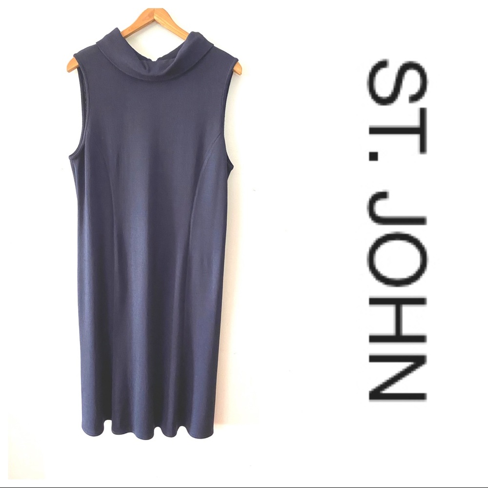 ST.JOHN Sleeveless Knit Cowl Neck Midi Dress